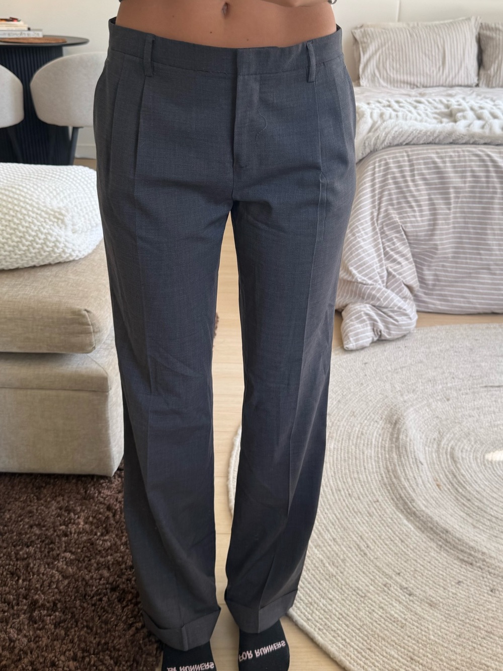 Woman’s Gray Dress Pants - Classic Pleated Trousers